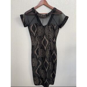 NEW En Focus Studio black lace holiday sheath dress 6 short sleeve modest small